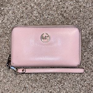 Light pink soft pebbled leather MK wristlet - good condition